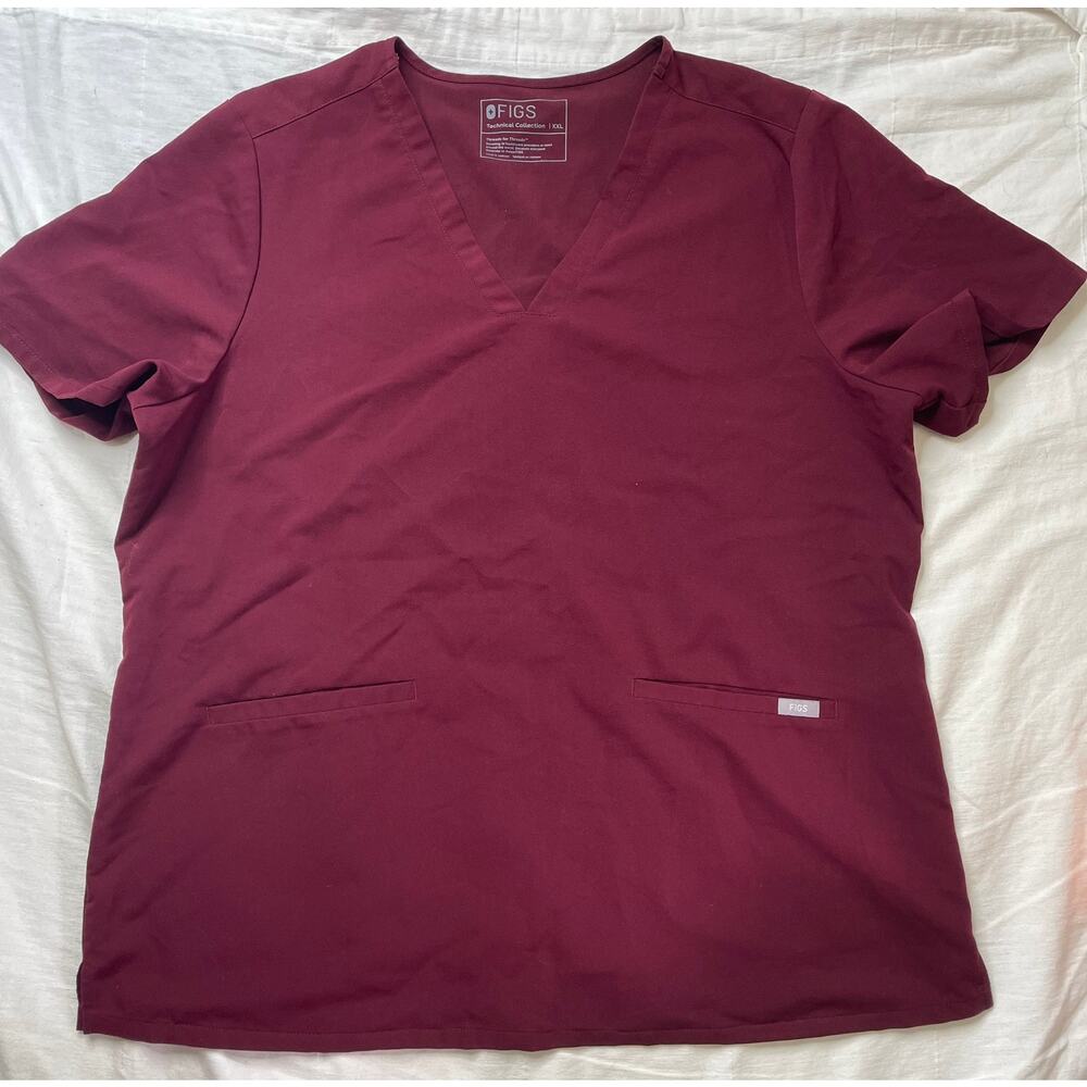 Figs Burgundy Red Two Pocket Scrub Top Size XXL PO 1619
